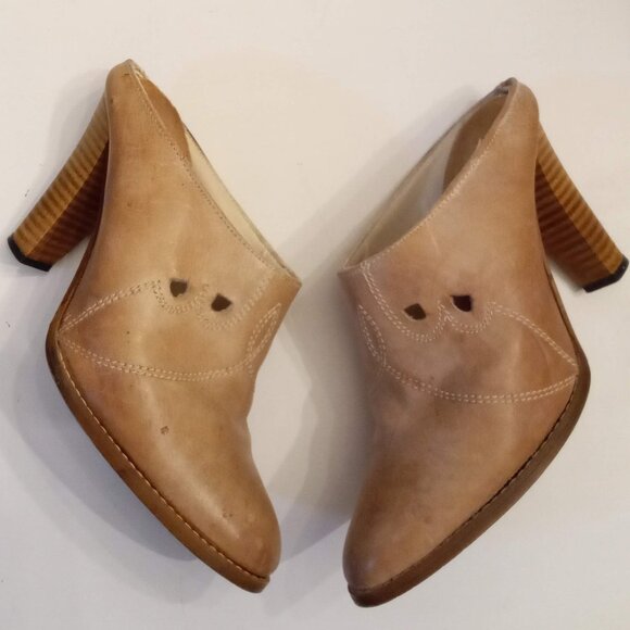 Rosita Leather Boots/Mules Clogs Stacked Look High Heels 70s VTG size 8 M Shoes - Picture 1 of 6